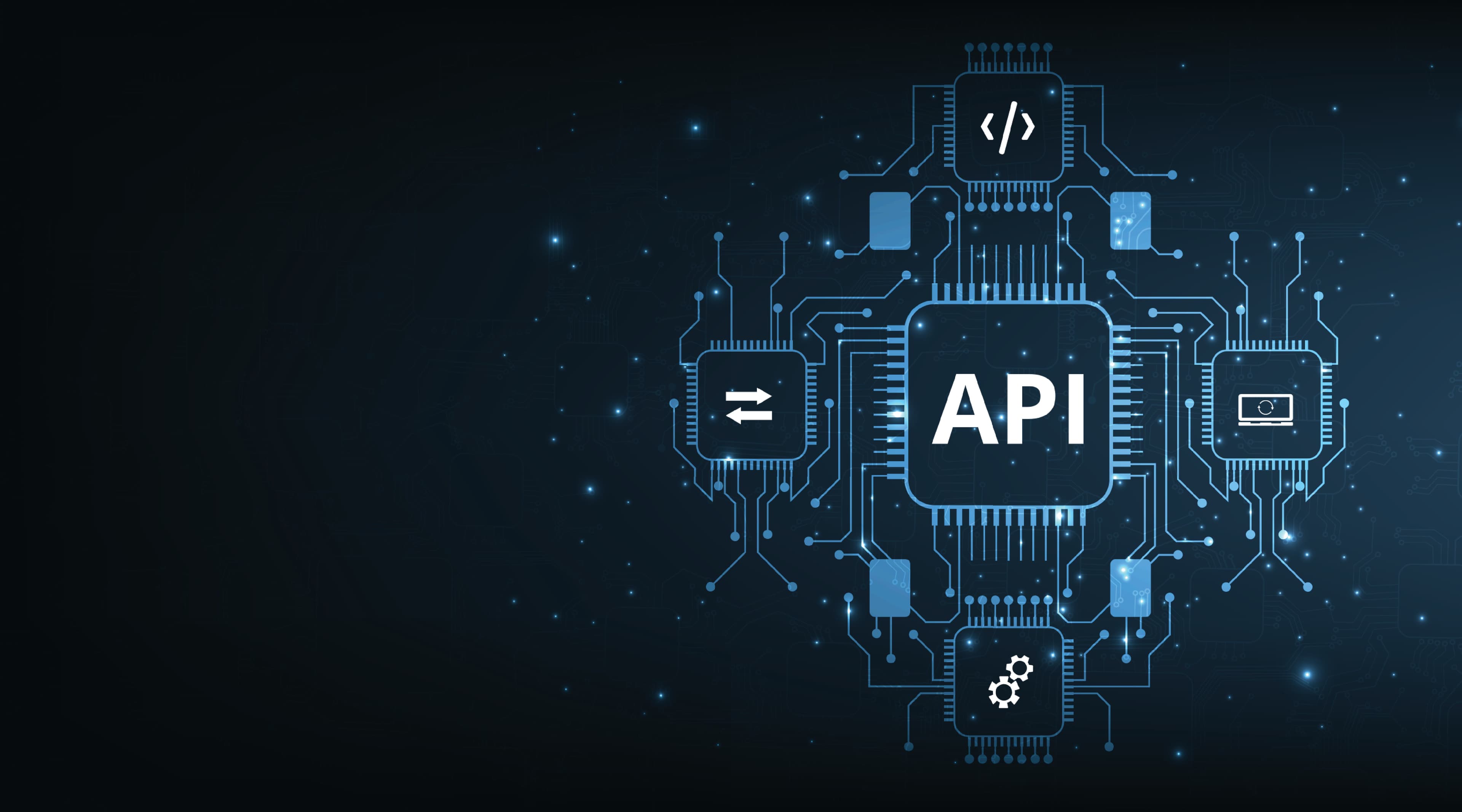 An illustration of the A P I embalzoned on a computer microchip.